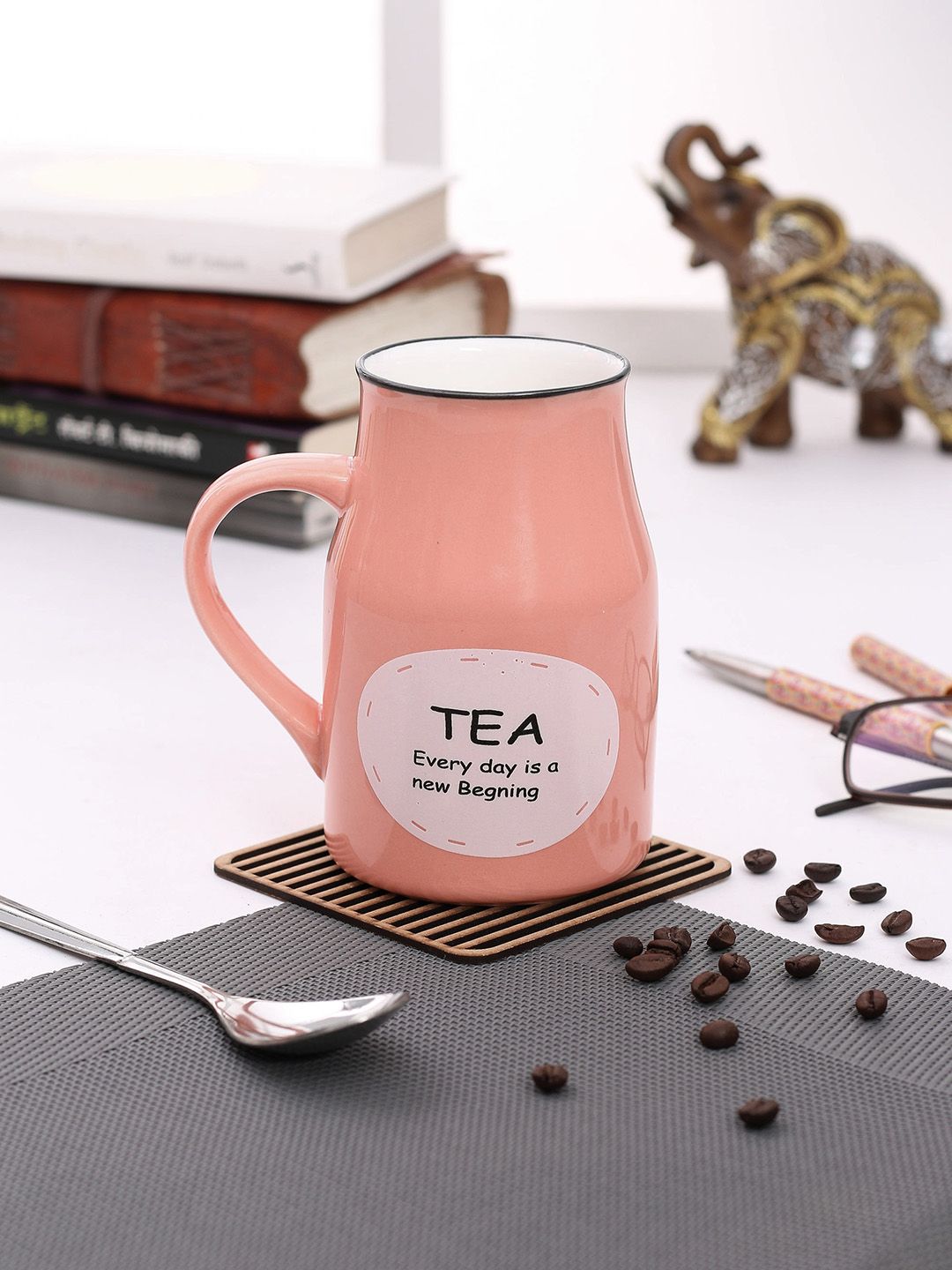 JCPL Pink & Black Printed Porcelain Mug 350 ml Price in India