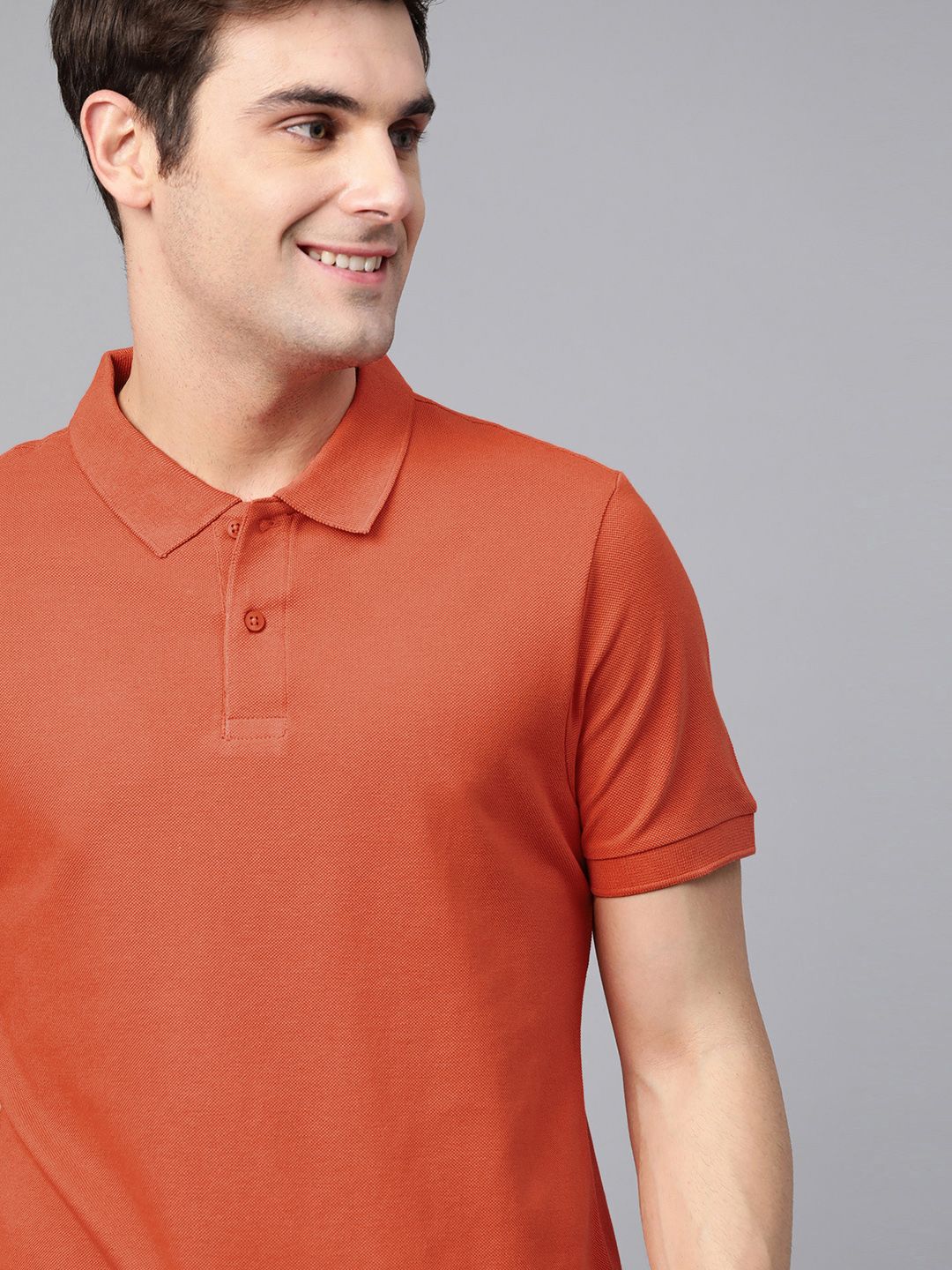 Mast & Harbour Men Coral Orange Solid Polo Collar T-shirt