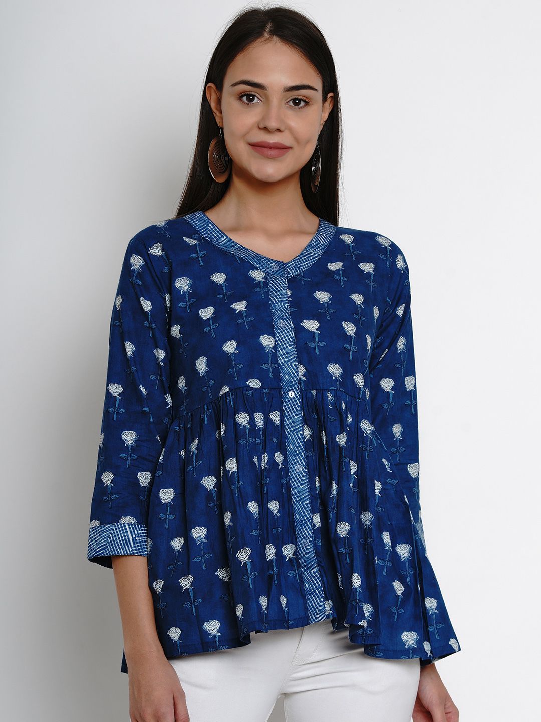 Bhama Couture Women Blue Printed Peplum Top