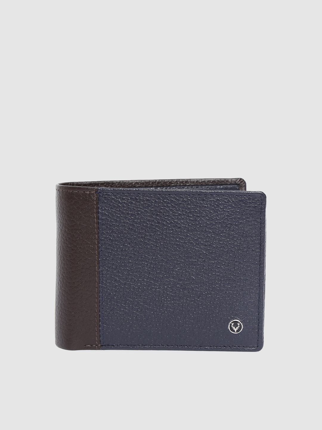Allen Solly Allen Solly Men Brown & Navy Blue Colourblocked Leather Two Fold Wallet