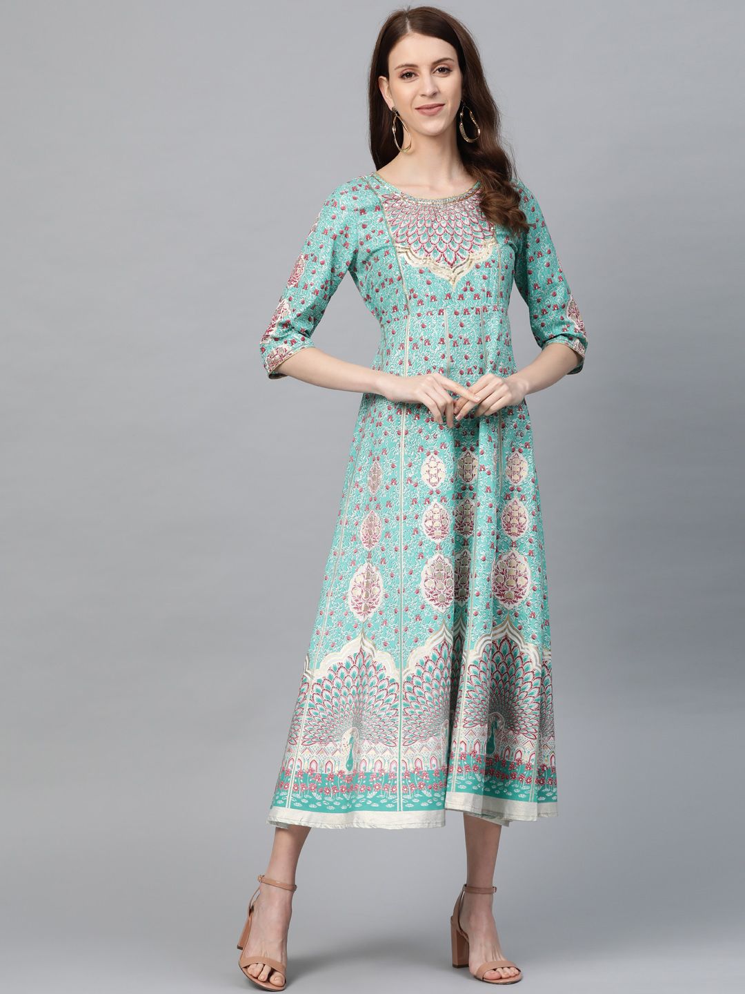 AURELIA Women Blue & Pink Printed A-Line Dress Price in India