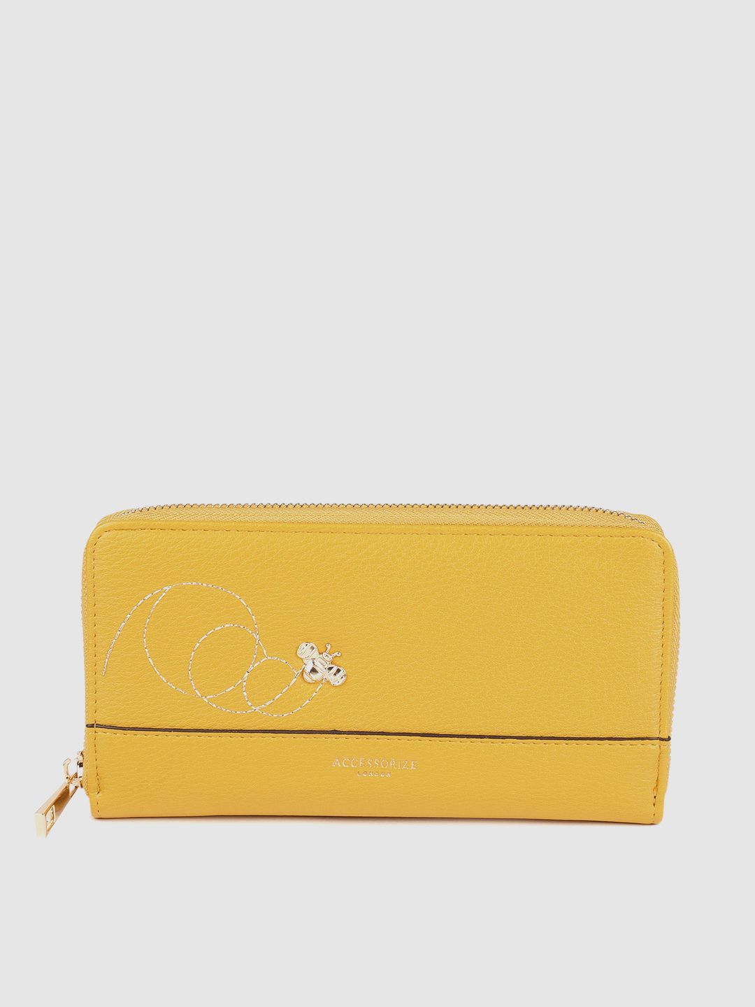 Accessorize Women Yellow Solid Zip Around Wallet Price in India