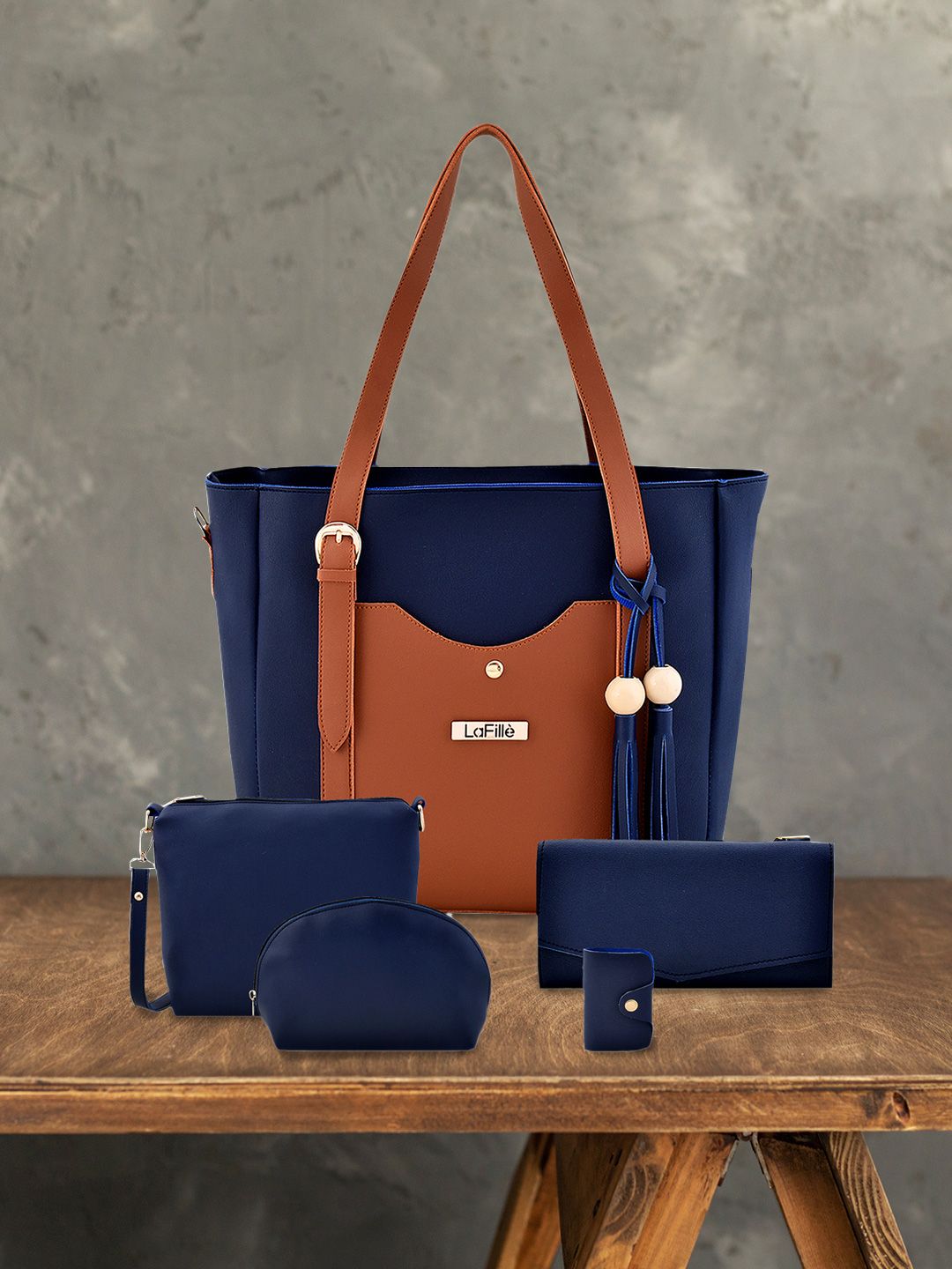 LaFille Set of 5 Blue Solid Bags Price in India