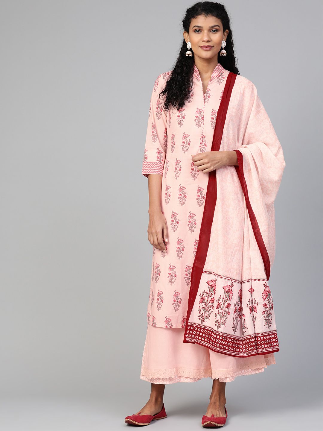 Biba Women Pink Kurta with Palazzos & Dupatta