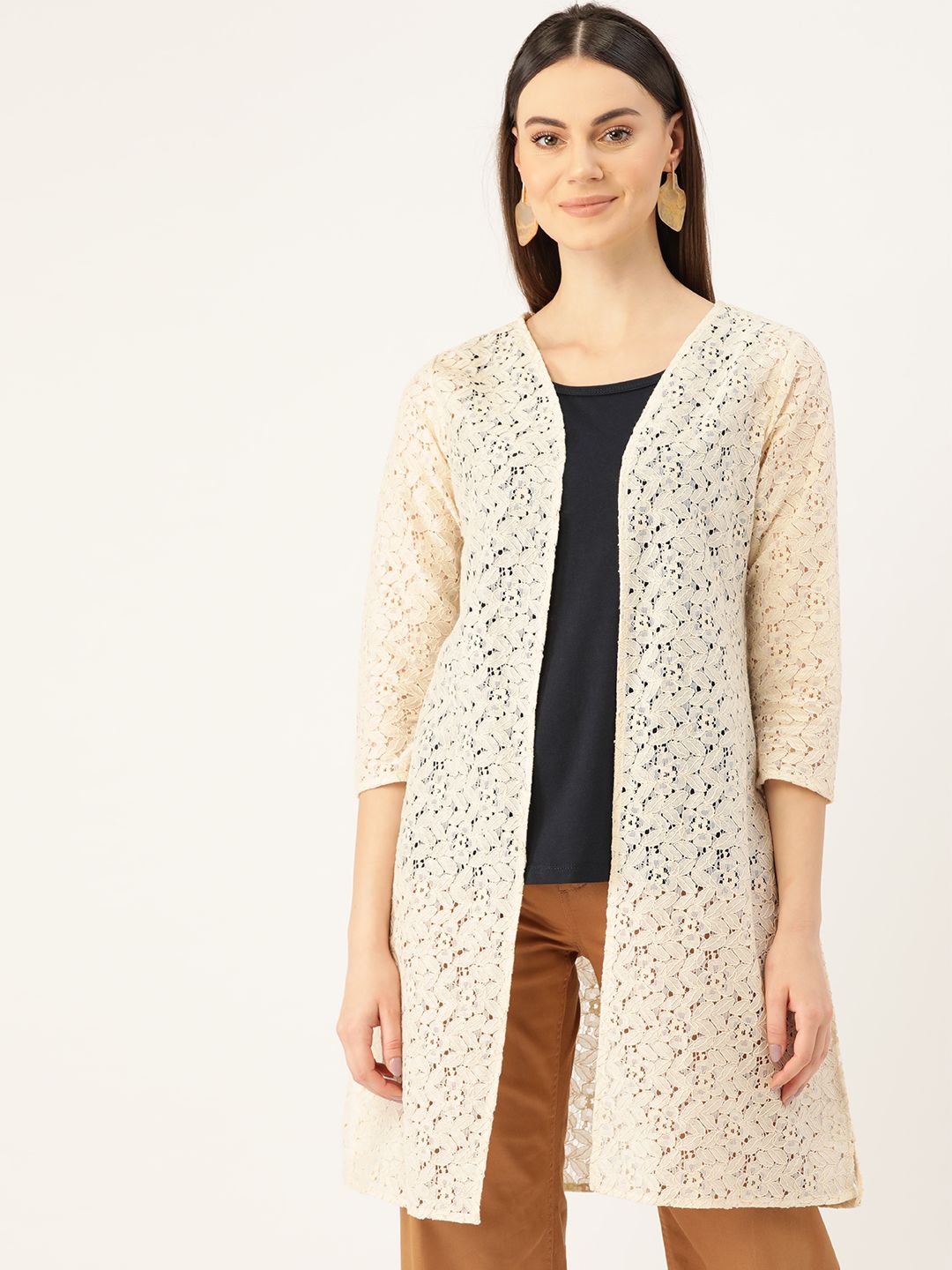 Rute Women Beige Lace Open Front Shrug Price in India