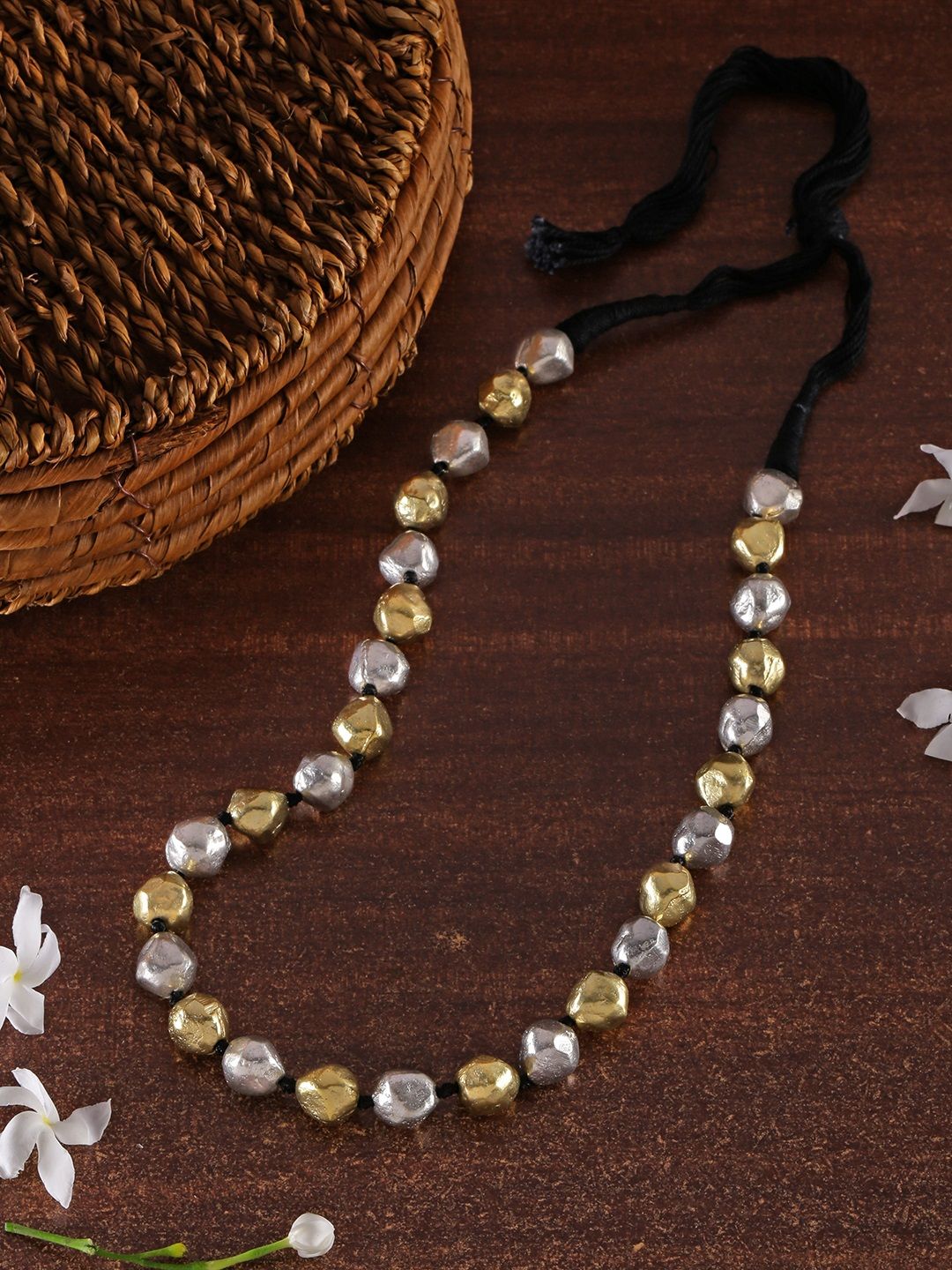 Fida Women Silver & Gold-Toned Tribal Bead Necklace Price in India