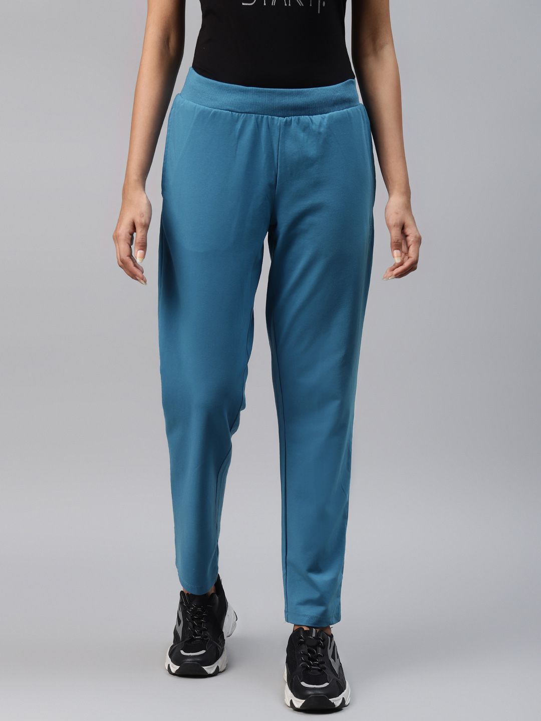 Alcis Women Teal Blue Straight Fit Solid Track Pants Price in India