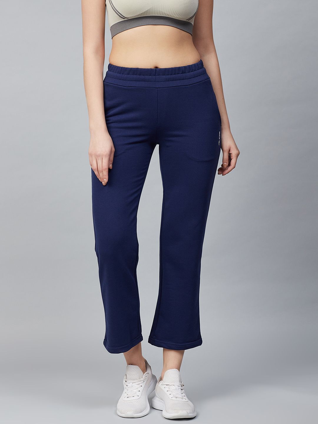 Alcis Women Navy Blue Solid Cropped Track Pants Price in India