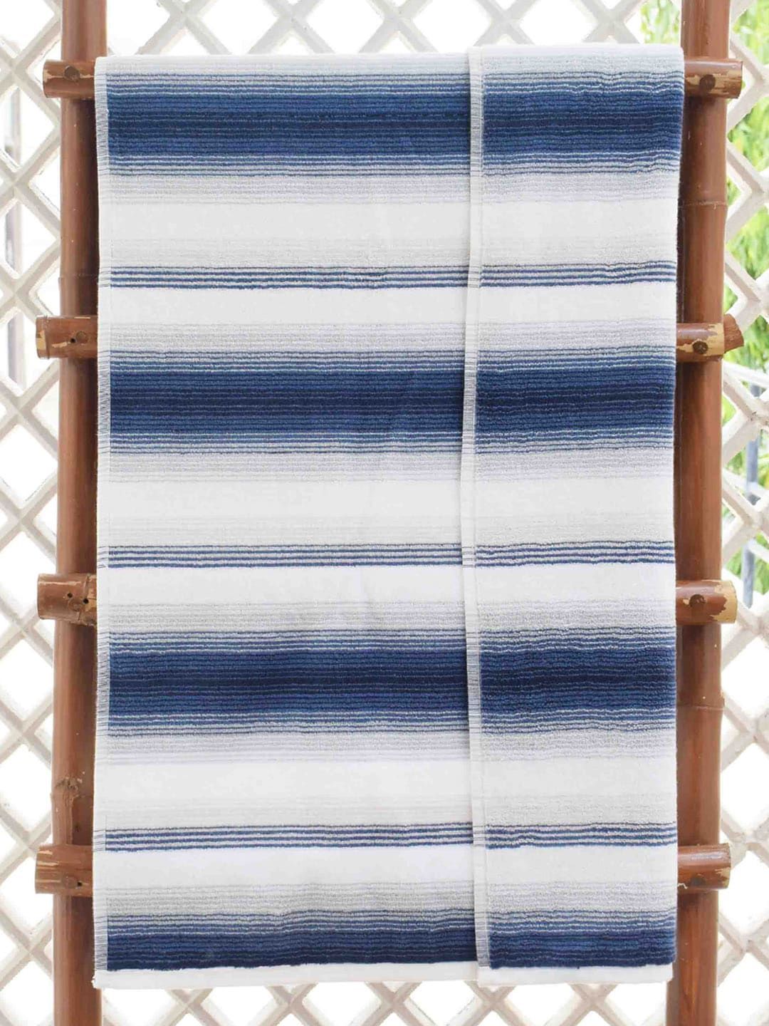 Avira Home Unisex Blue & White Striped 600GSM Bath Towel Price in India