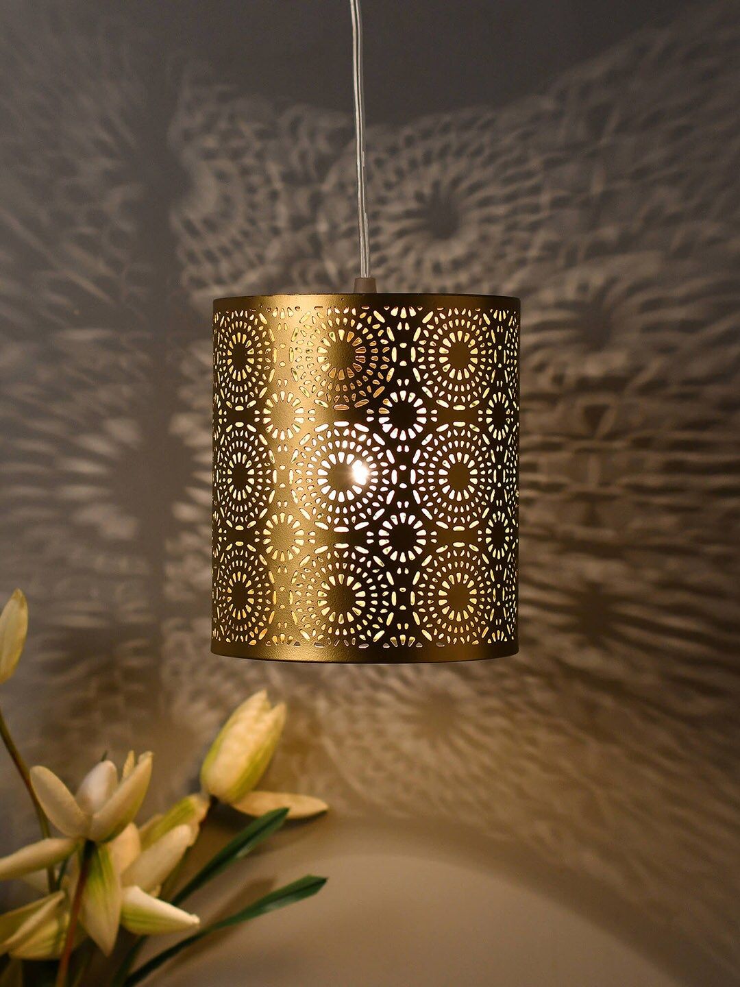 Homesake Gold-Toned Solid Handcrafted Moroccan Filigree Hanging Light Price in India