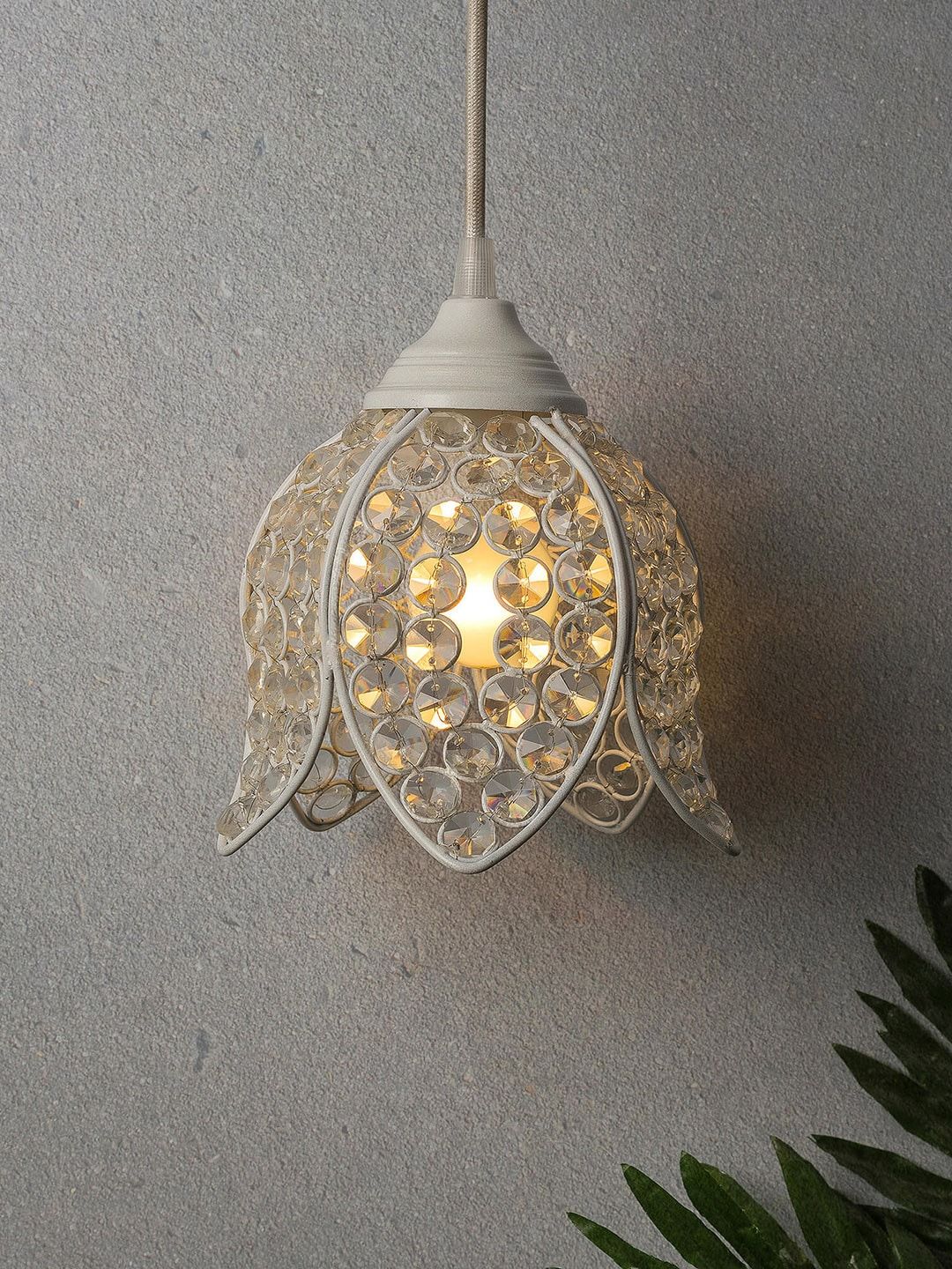 Homesake White Self Design Handcrafted Lotus Hanging Light Price in India