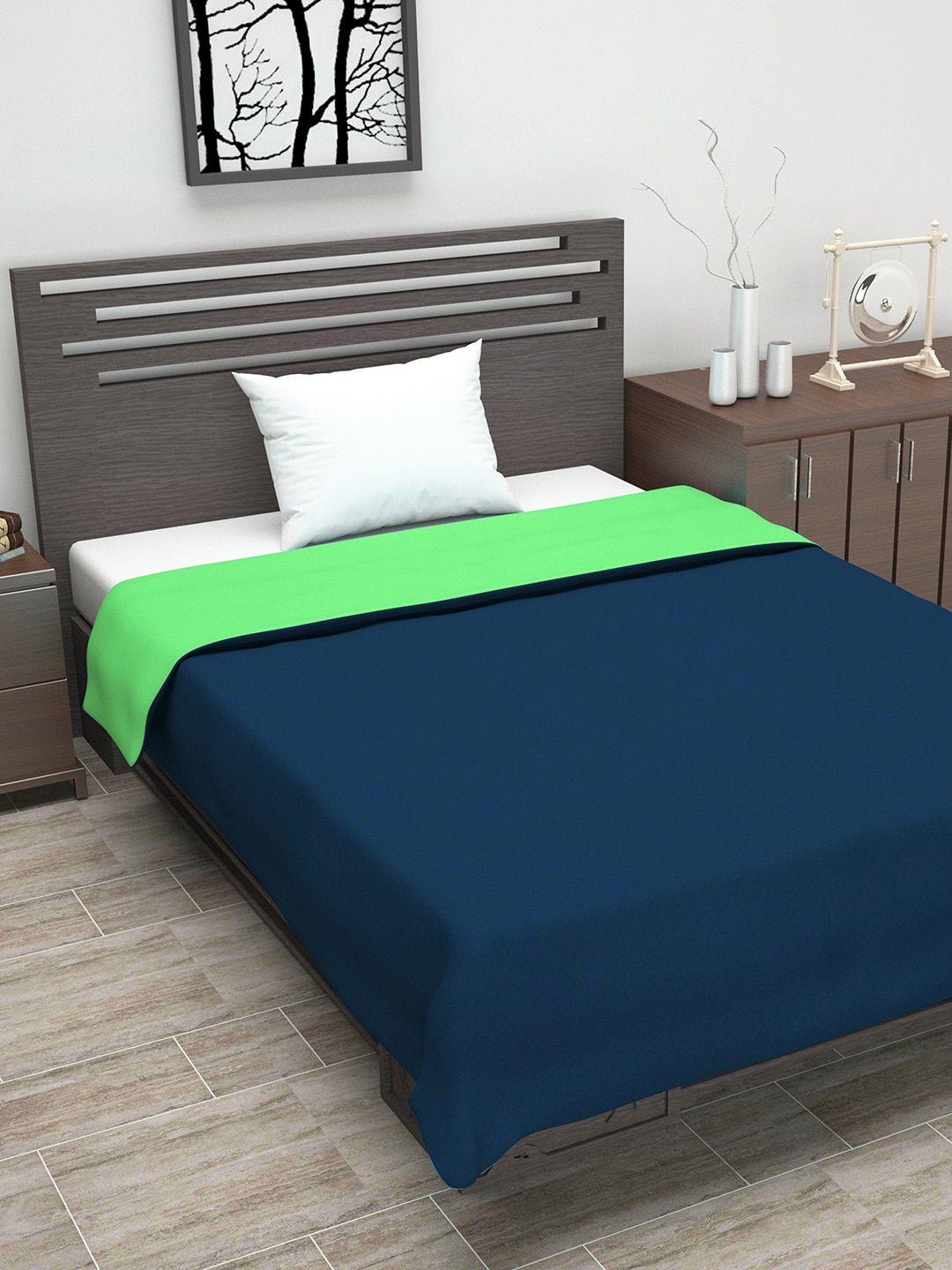 Divine Casa Navy Blue & Green Solid AC Room 110 GSM Single Bed Dohar Price in India