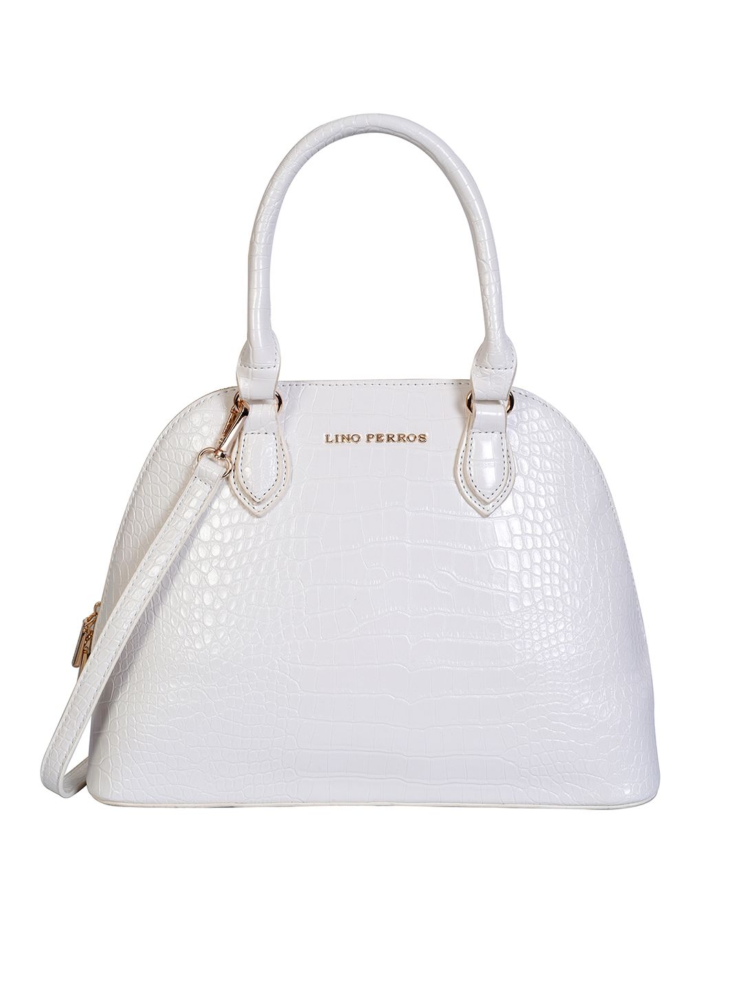 Lino Perros White Croc-Textured Handheld Bag with Detachable Sling Strap Price in India