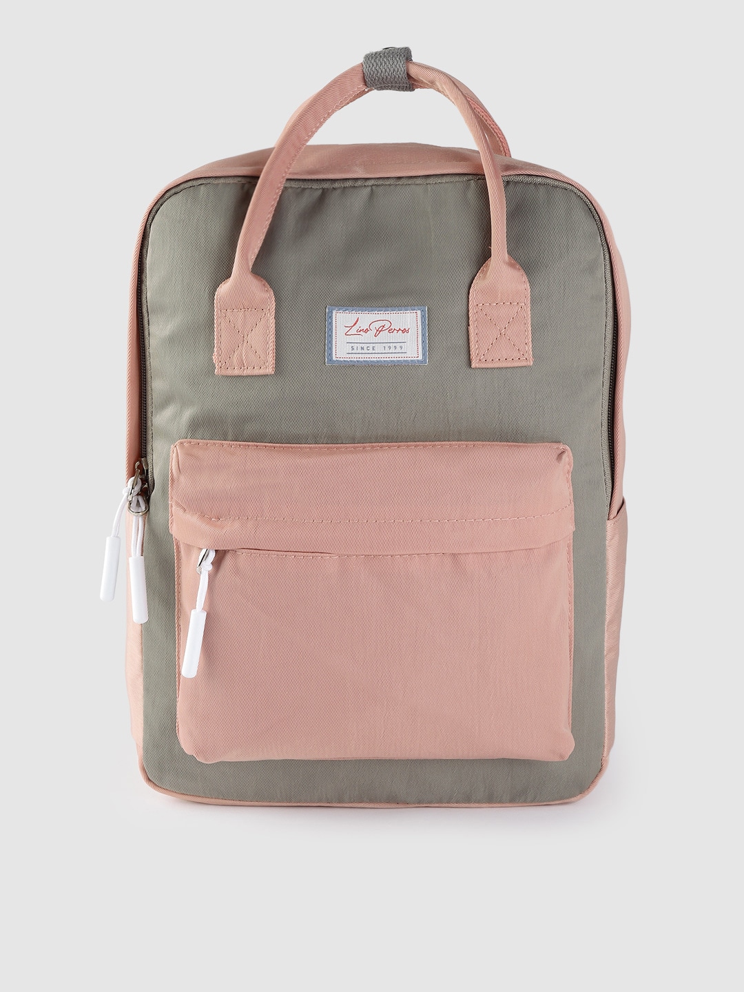 Lino Perros Women Pink & Grey Colourblocked Laptop Backpack Price in India