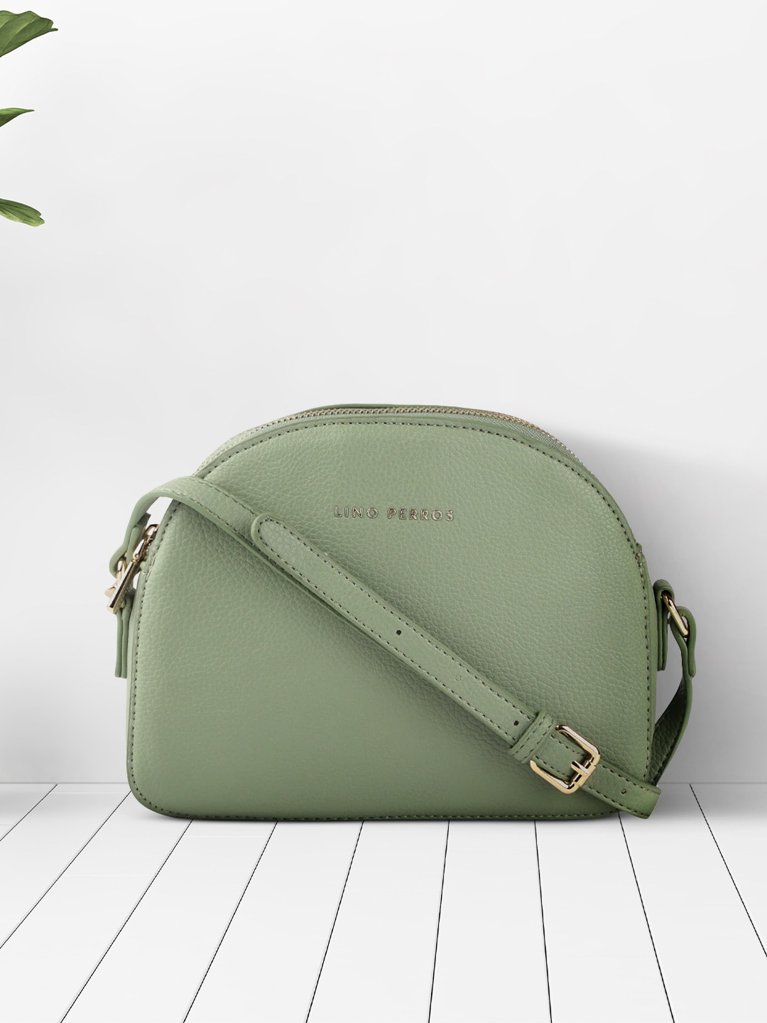 Lino Perros Green Solid Half Moon Sling Bag Price in India