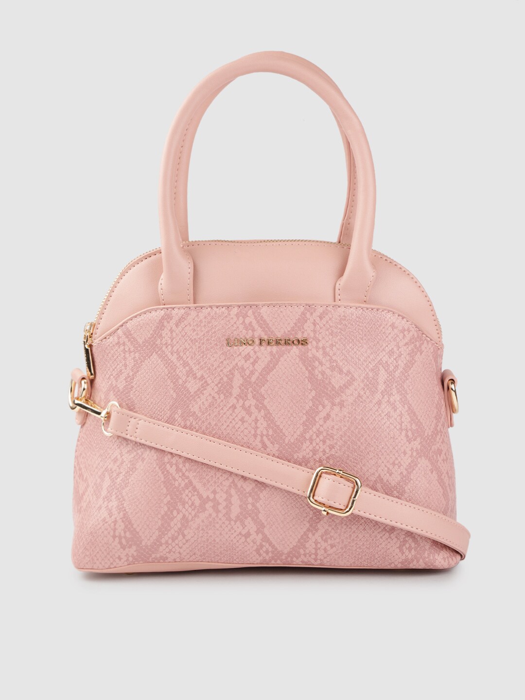 Lino Perros Pink Snakeskin Textured Handheld Bag with Detachable Sling Strap Price in India