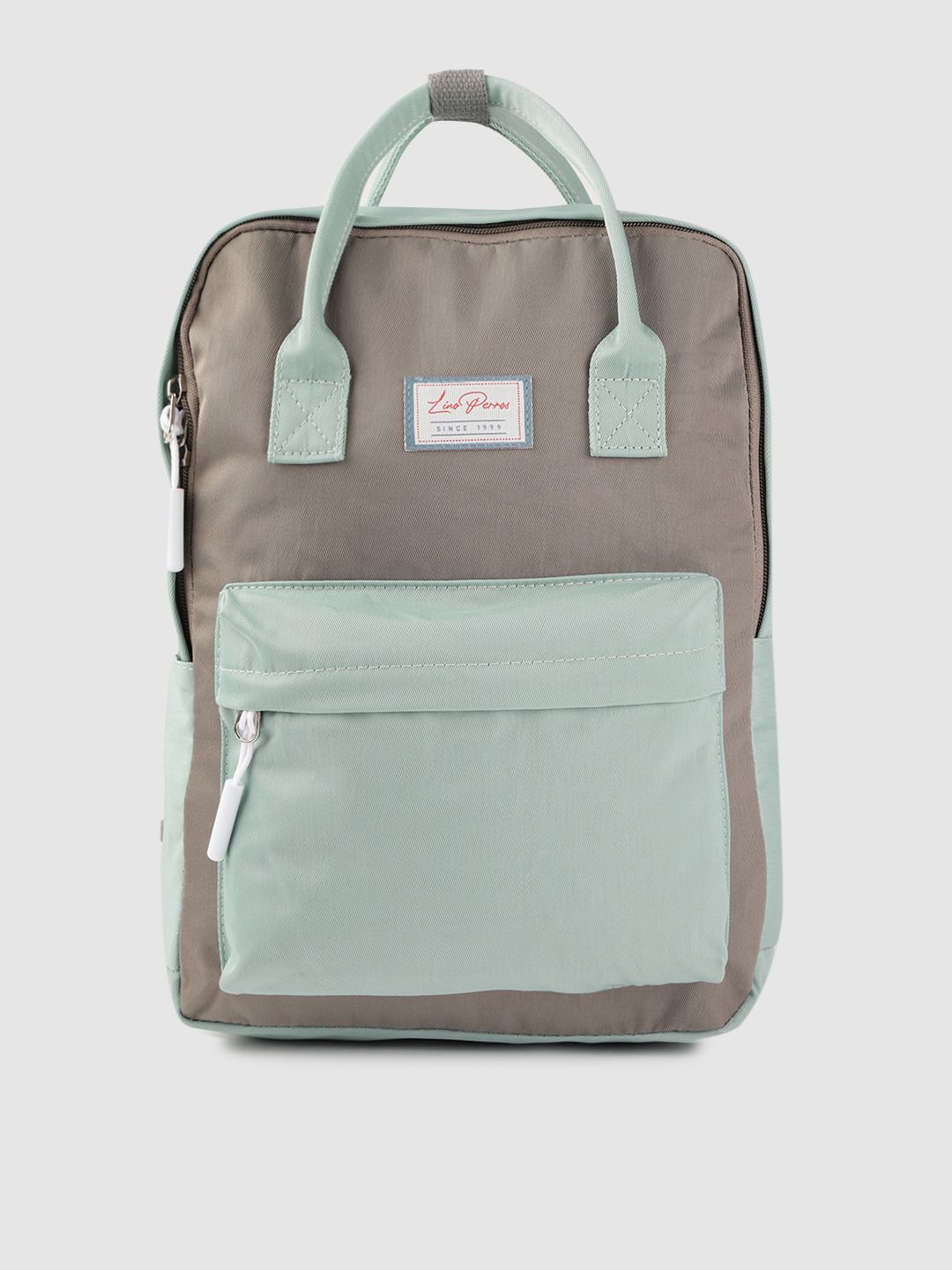 Lino Perros Women Grey & Sea Green Colourblocked Laptop Backpack Price in India