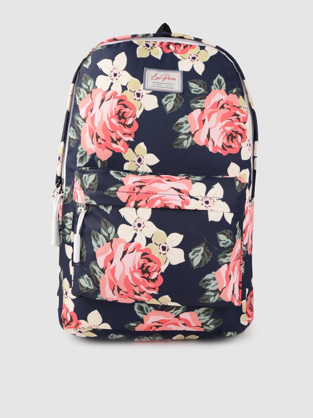 Lino Perros Women Navy Blue & Pink Floral Print Laptop Backpack Price in India