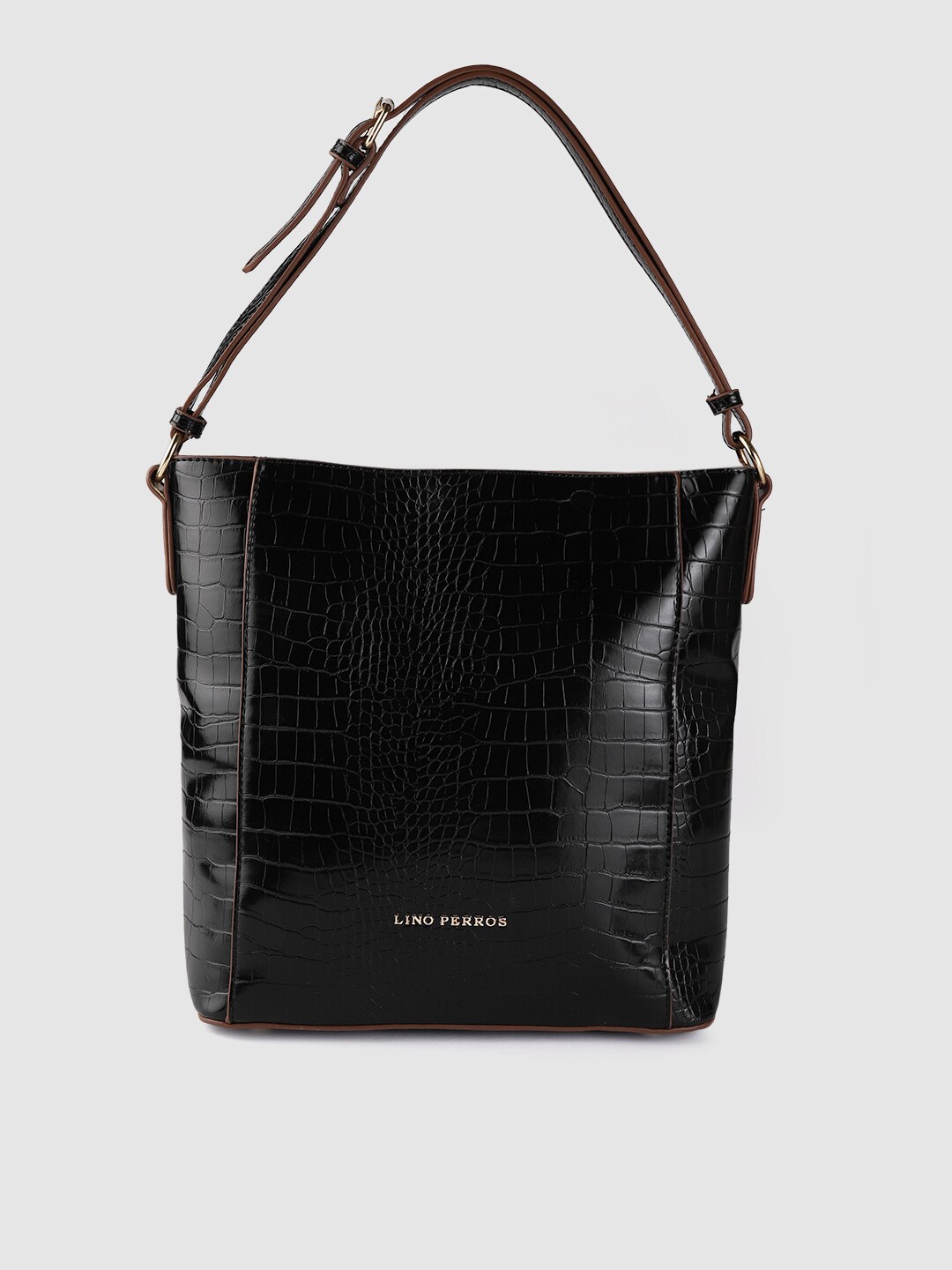 Lino Perros Black Croc Textured Shoulder Bag