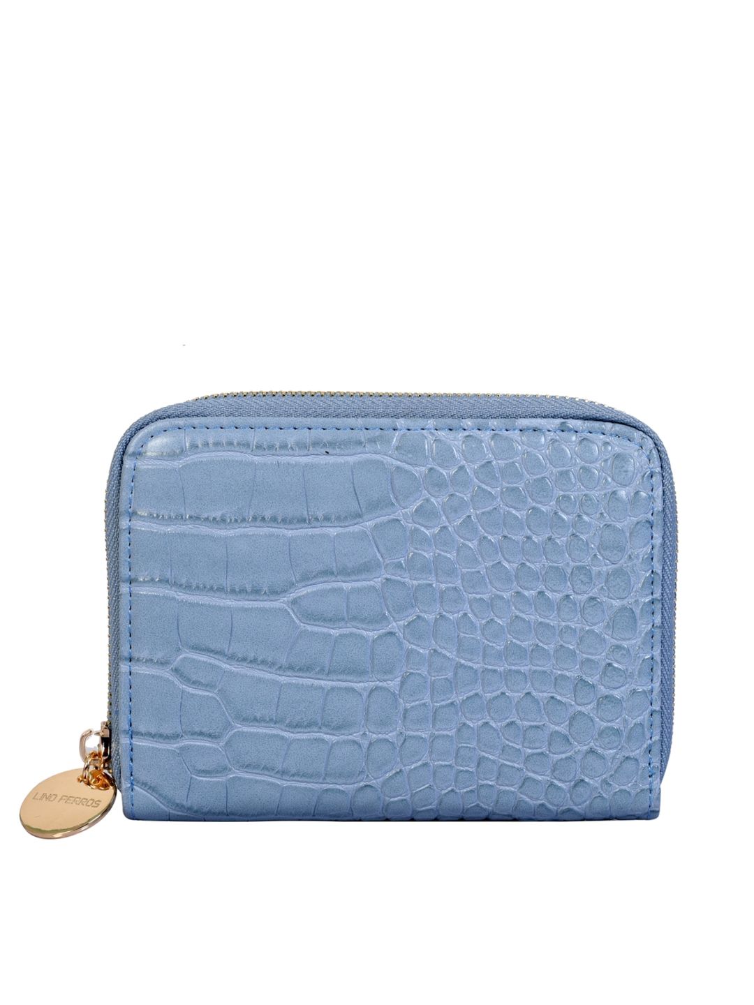 Lino Perros Women Blue Croc & Snakeskin Textured Zip Around Wallet Price in India