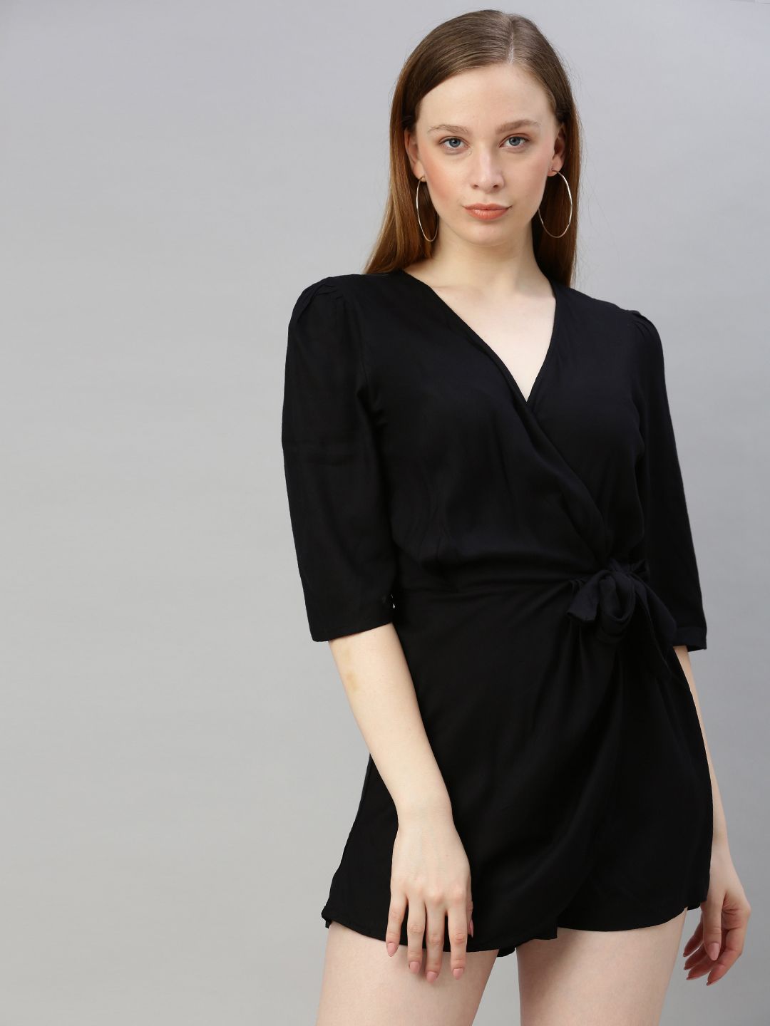 Sera Women Black Solid Playsuit with Side Knot Price in India