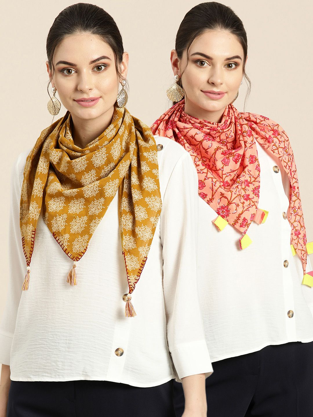 Shae by SASSAFRAS Women Pack Of 2 Printed Stoles Price in India