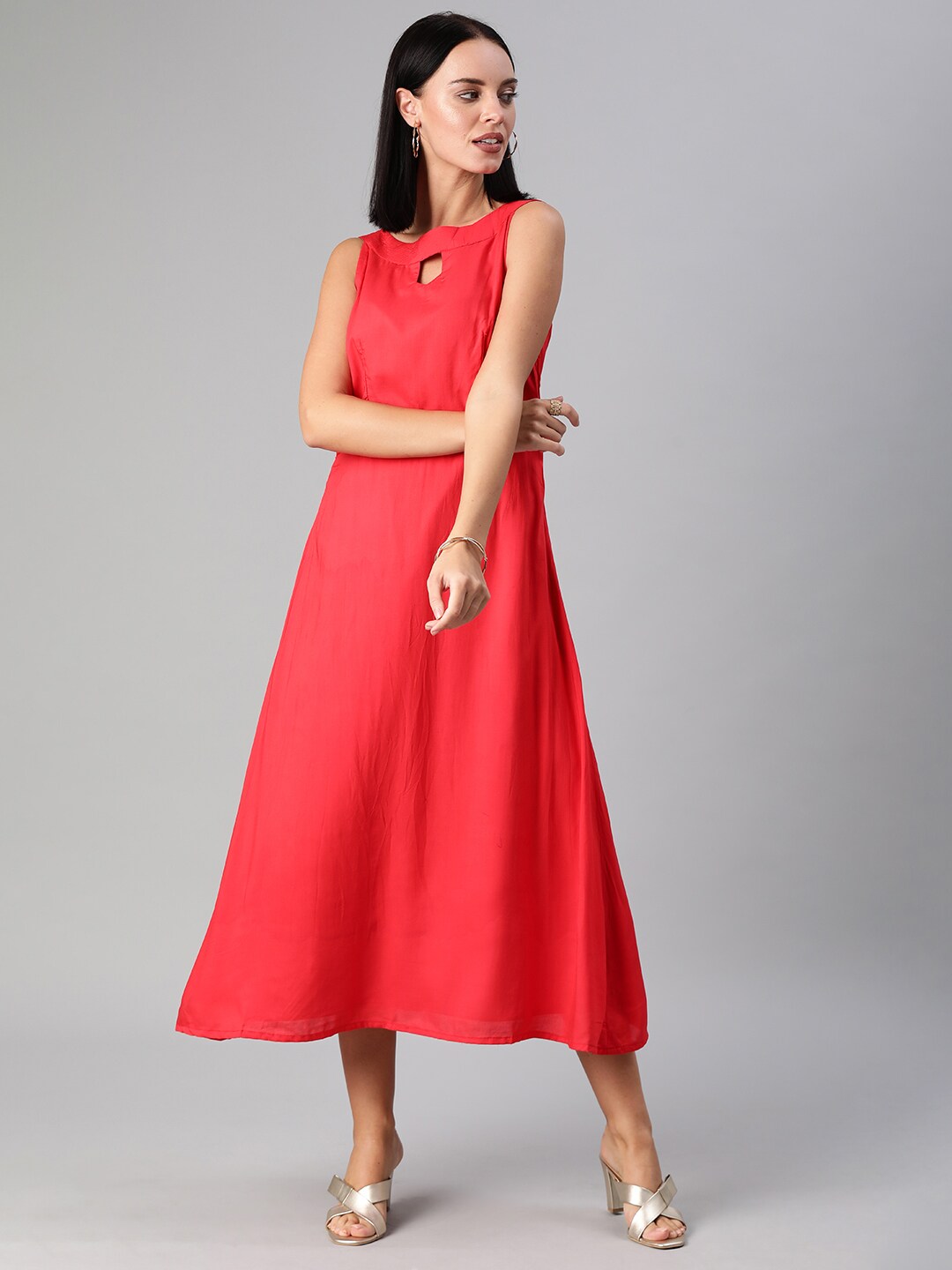 EthnoVogue Women Red Solid Made to Measure A-Line Dress Price in India
