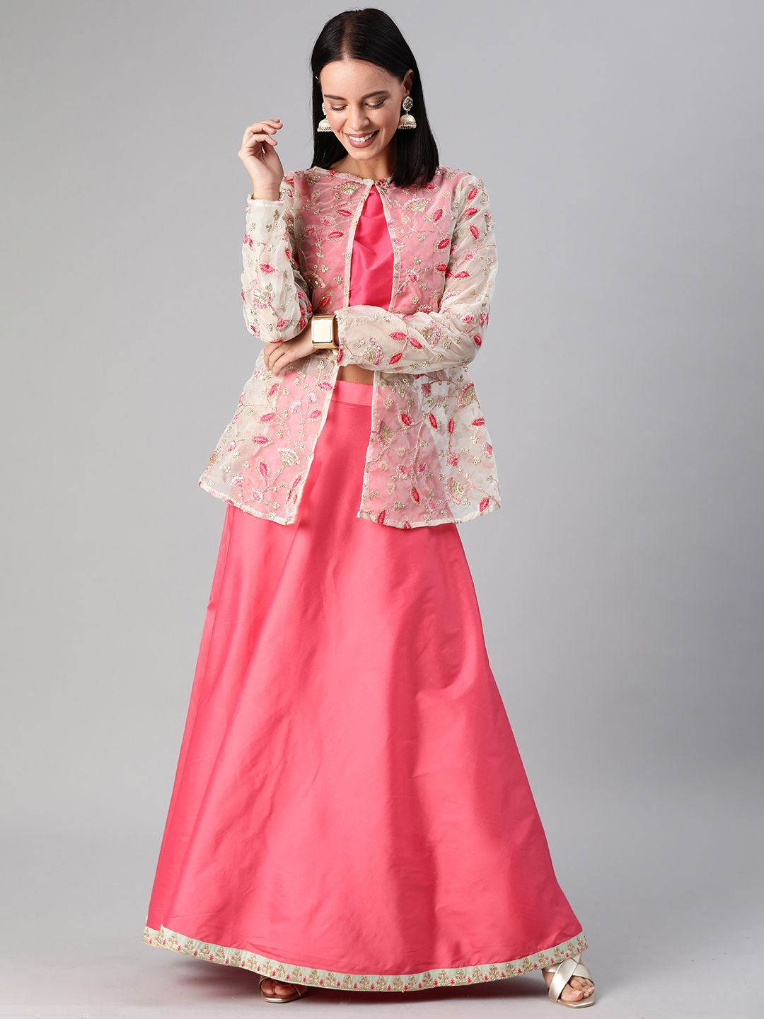 EthnoVogue Pink Made to Measure Lehenga with Blouse & Jacket Price in India