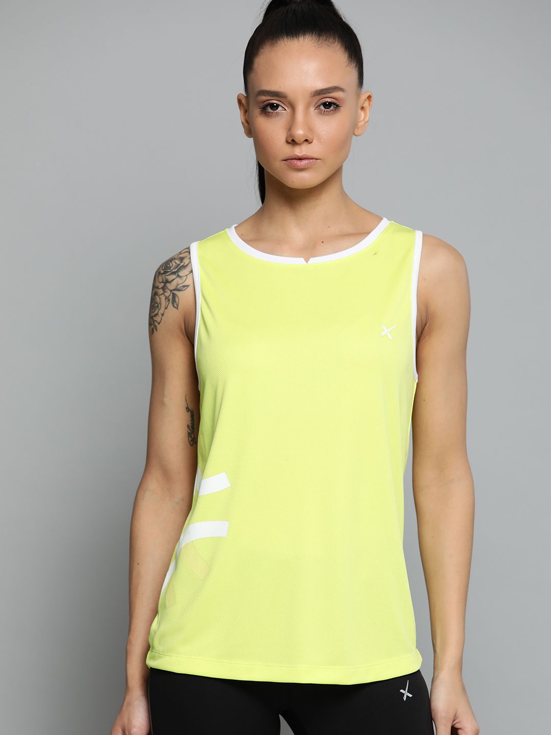 HRX By Hrithik Roshan Women Wild Lime Printed Rapid-Dry Racket Sports Tank Top Price in India