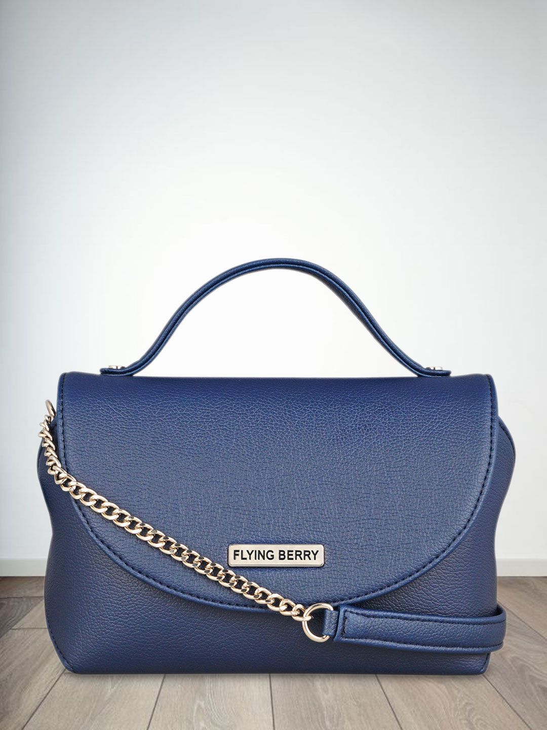 FLYING BERRY Navy Blue Solid Satchel Price in India