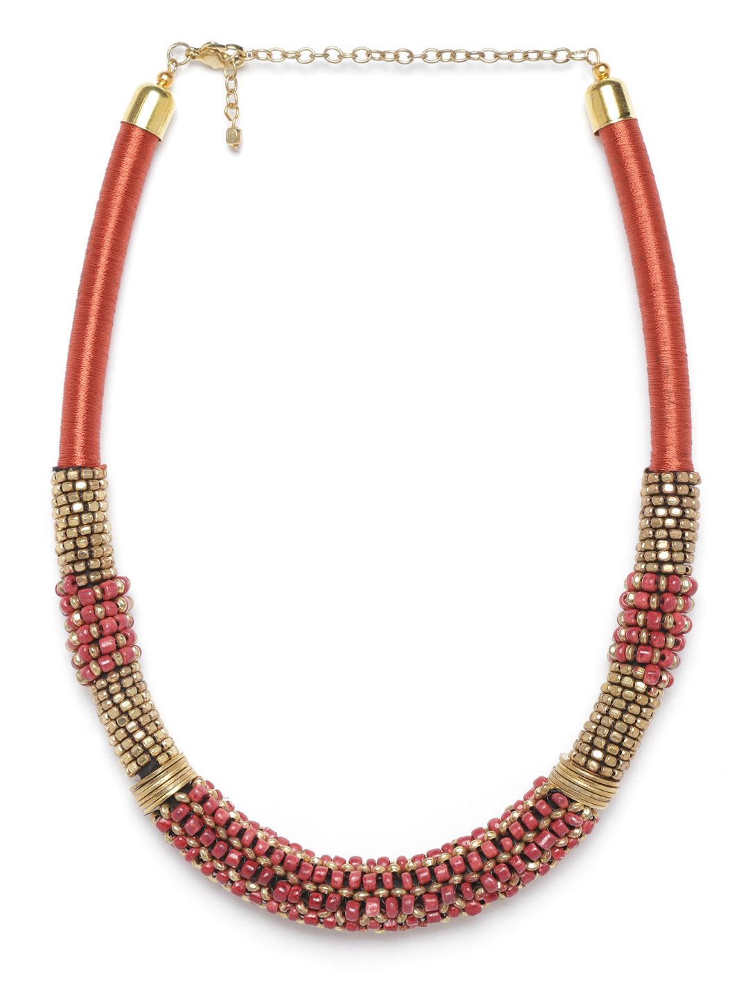 RICHEERA Rust Red & Pink Antique Gold-Plated Beaded Necklace Price in India