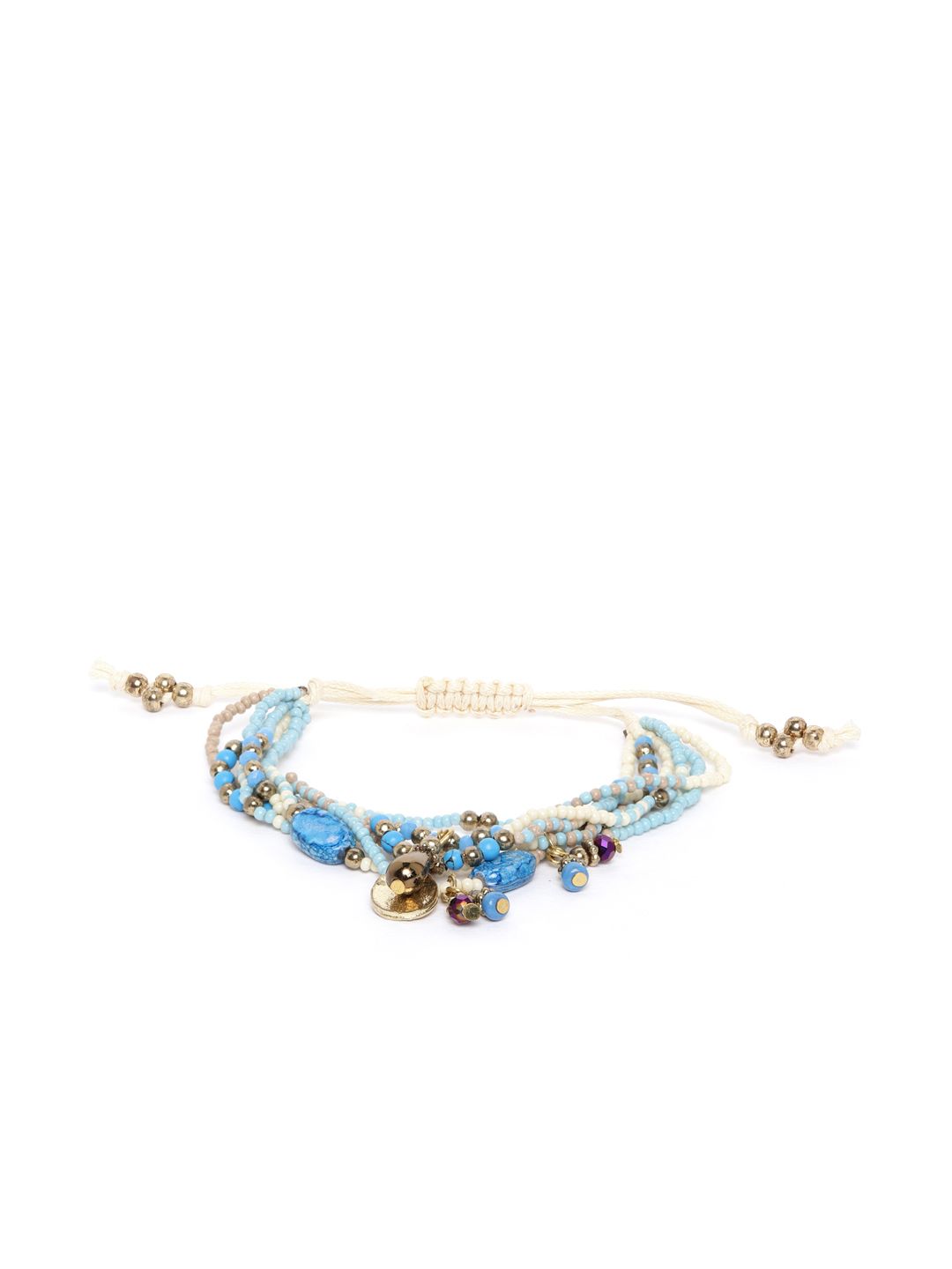 RICHEERA Blue & Off-White Gold-Plated Beaded Multistranded Bracelet Price in India