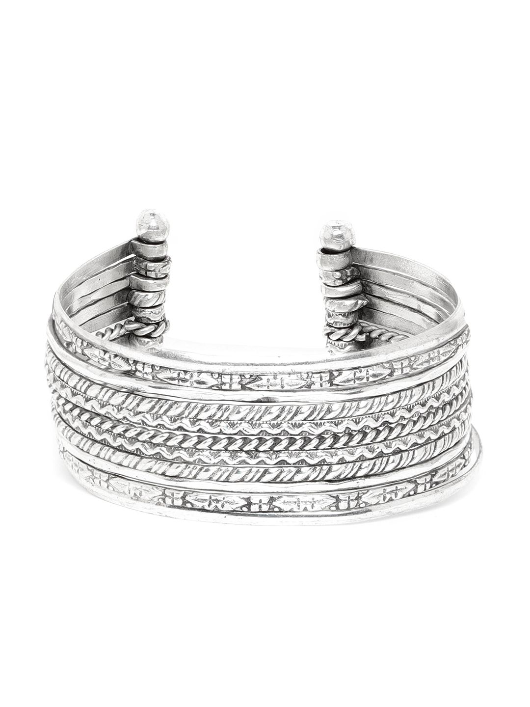 RICHEERA Oxidised Silver-Plated Textured Cuff Bracelet Price in India
