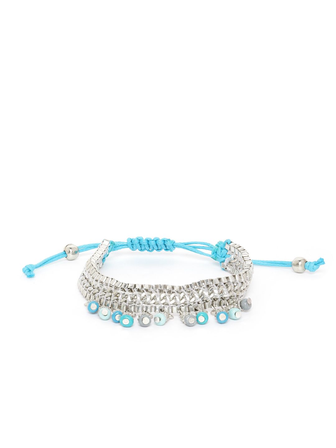RICHEERA Blue Silver-Plated Beaded Bracelet Price in India