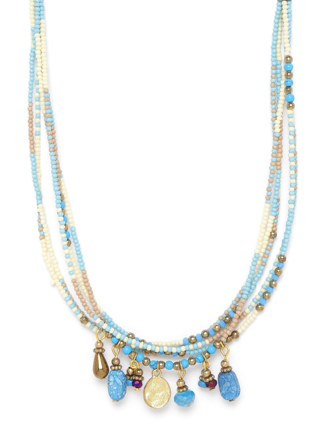 RICHEERA Women Blue & Off-White Antique Gold-Plated Beaded Necklace Price in India