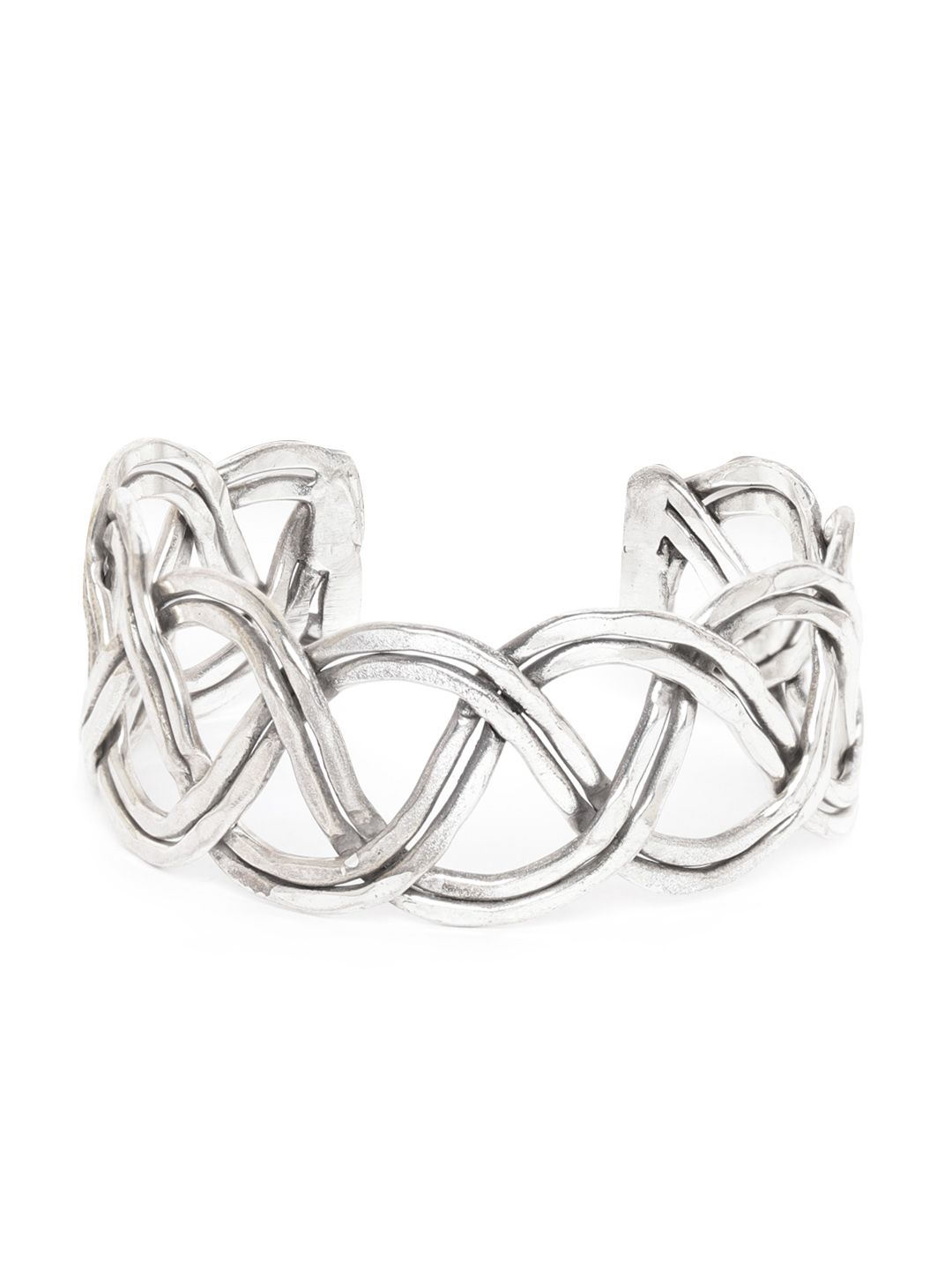 RICHEERA Oxidised Silver-Plated Cut-Out Cuff Bracelet Price in India