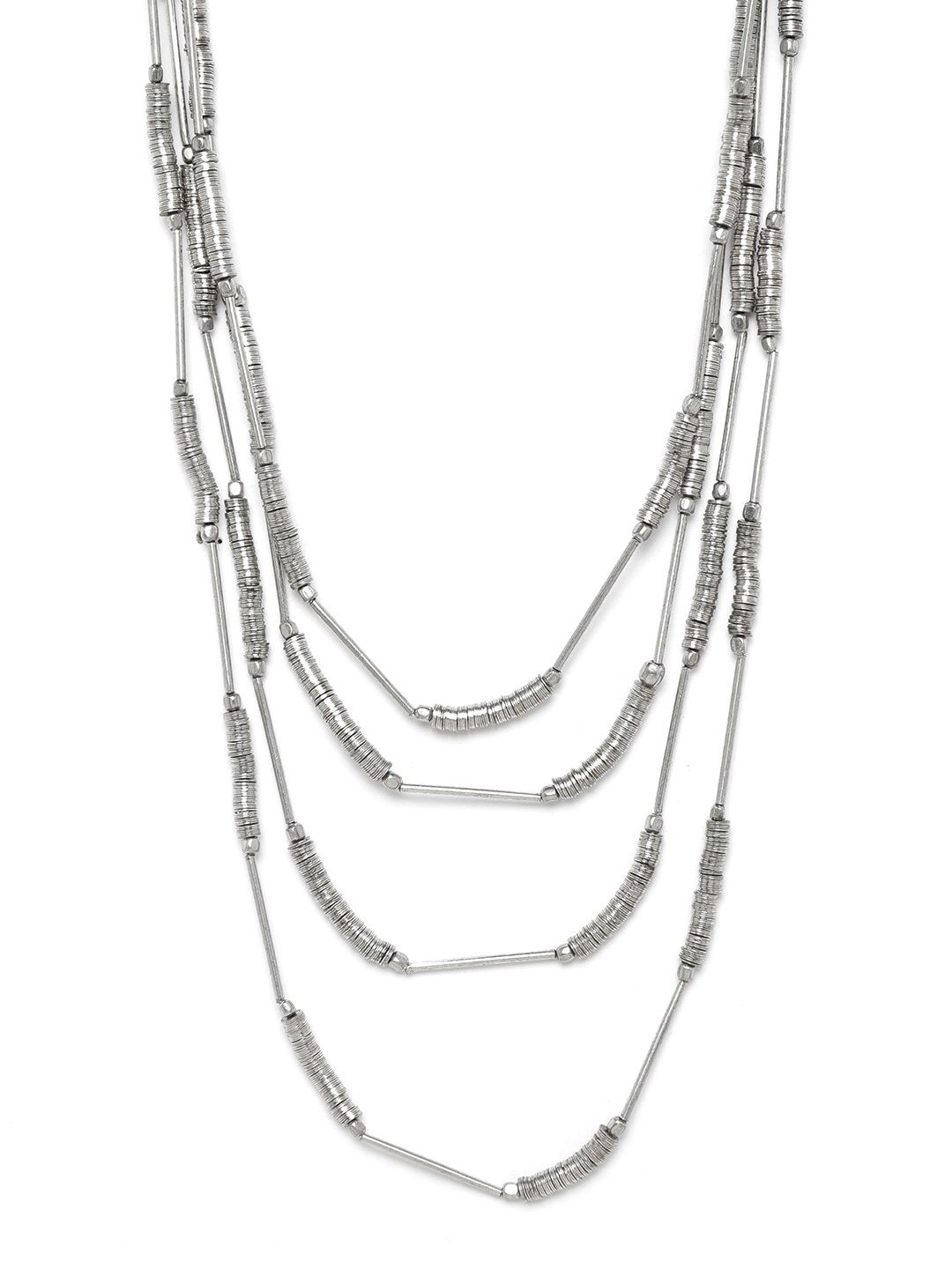 RICHEERA Oxidised Silver-Plated Layered Necklace Price in India