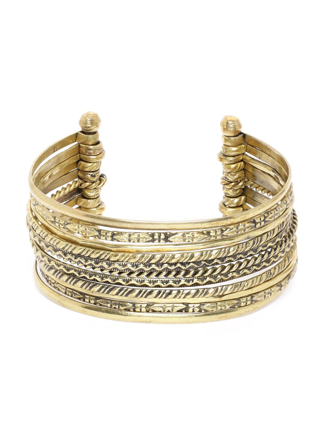 RICHEERA Antique Gold-Plated Textured Cuff Bracelet Price in India