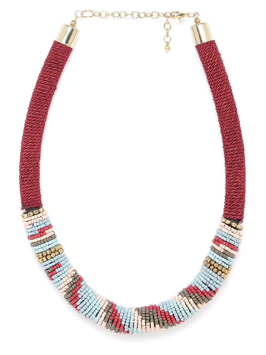 RICHEERA Women Maroon & Blue Beaded Necklace Price in India