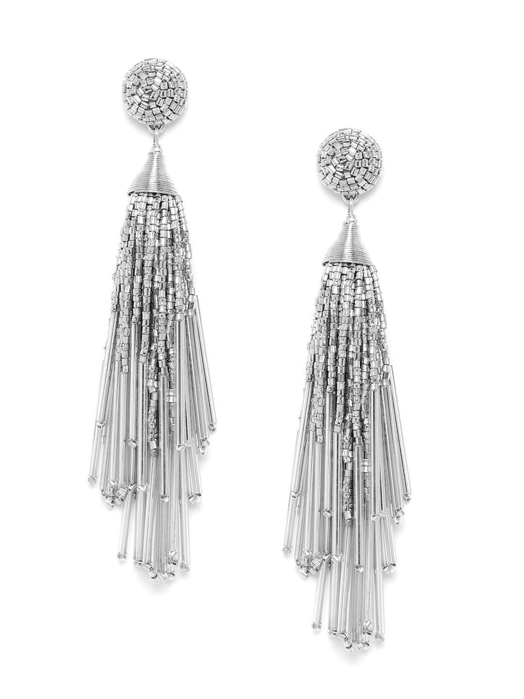 RICHEERA Silver-Plated Beaded Tasselled Contemporary Drop Earrings Price in India