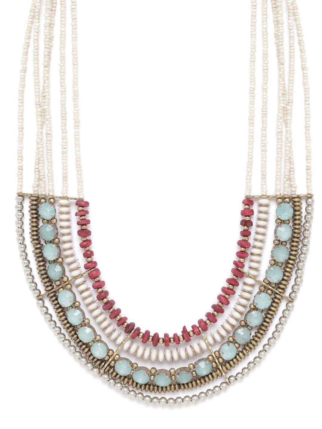 RICHEERA Women Multicoloured Silver-Plated Stone-Studded & Beaded Layered Necklace Price in India