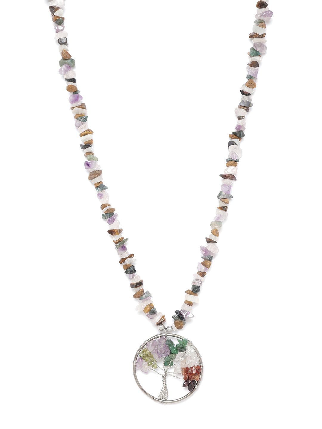 RICHEERA Multicoloured Silver-Plated Agate Studded Necklace Price in India