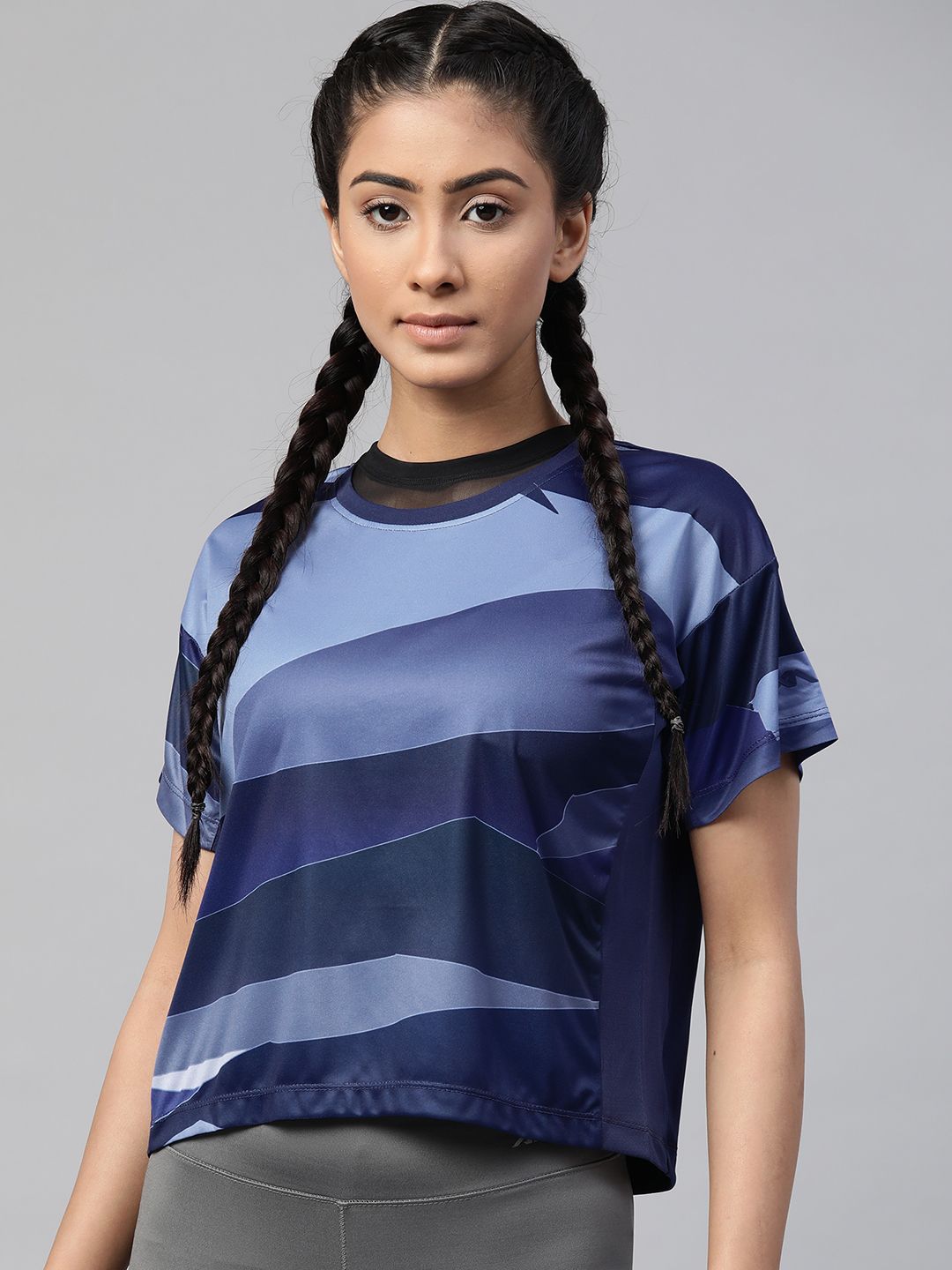 Alcis Naari Women Navy Blue Printed Round Neck T-shirt Price in India