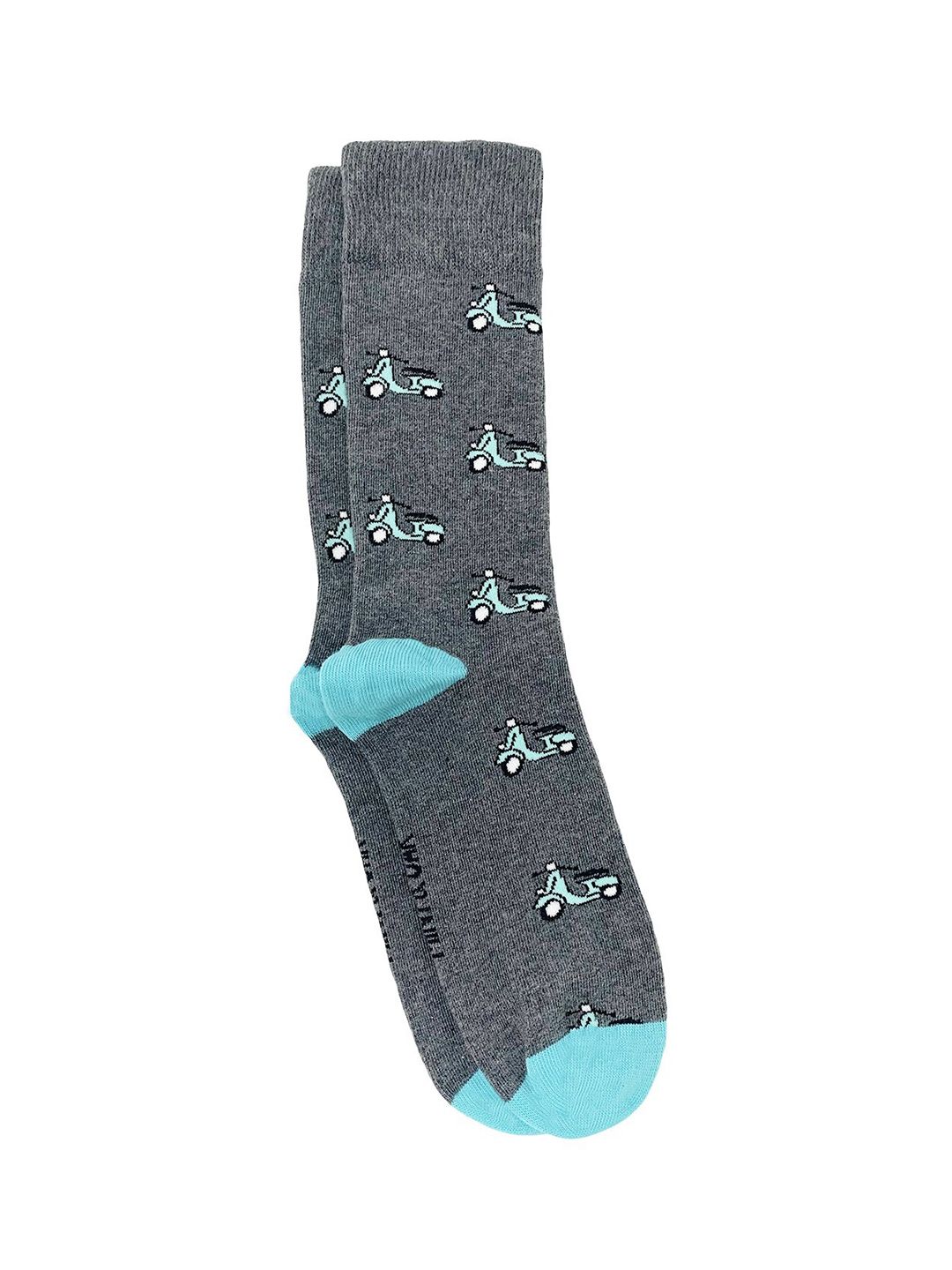 Mint & Oak Men Grey Melange Patterned Scoot-Over Calf-Length Socks