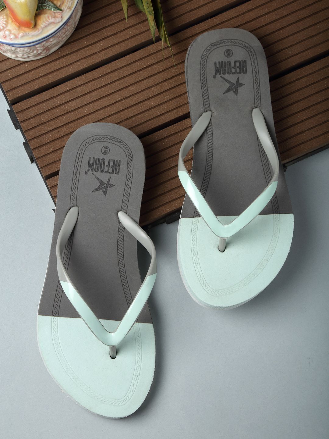 REFOAM Women Sea Green & Grey Colourblocked Thong Flip-Flops Price in India