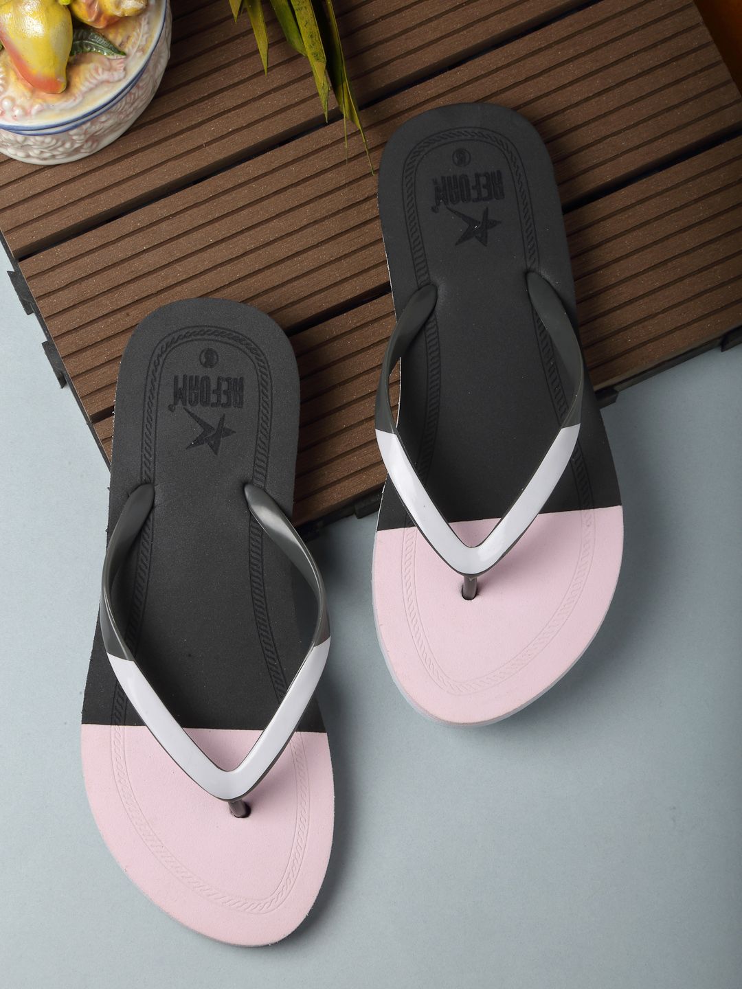 REFOAM Women Pink & Black Colourblocked Thong Flip-Flops Price in India
