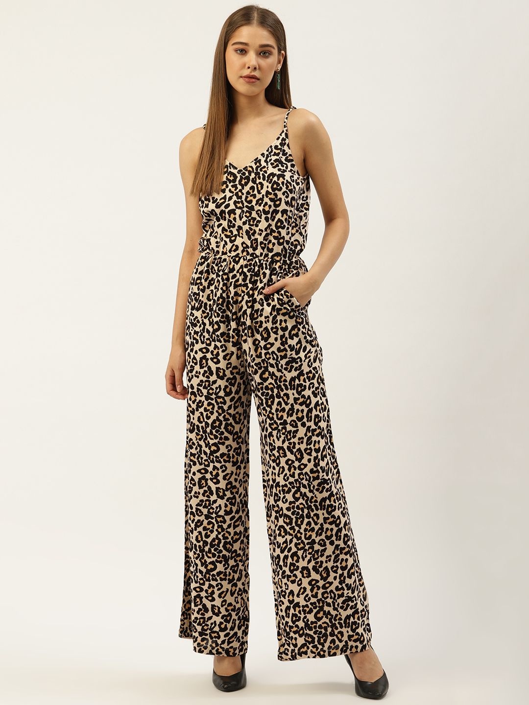 An Episode Women Beige & Black Leopard Print Basic Jumpsuit Price in India