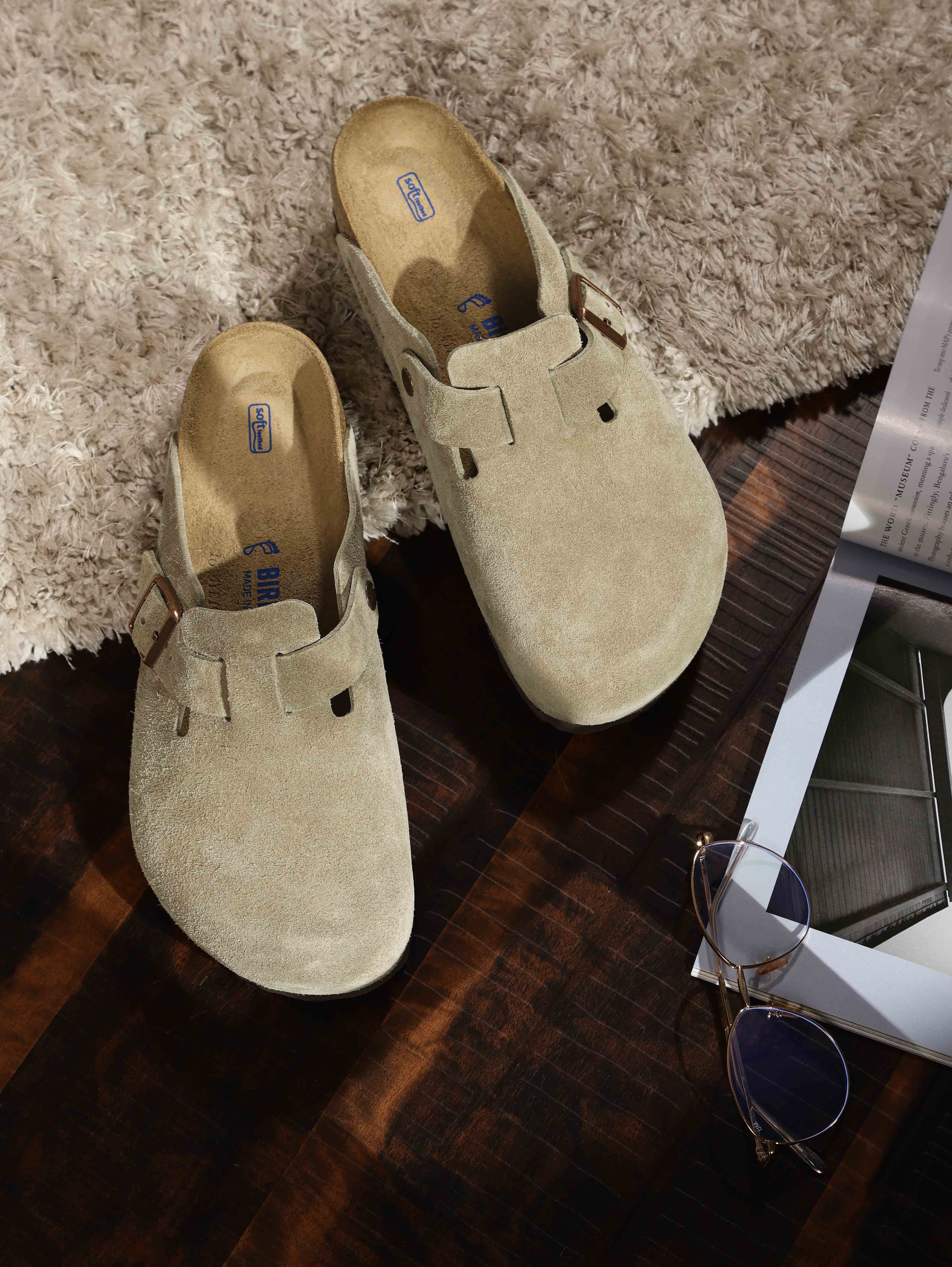 Buy Birkenstock Boston Soft Footbed Taupe Regular Width Suede