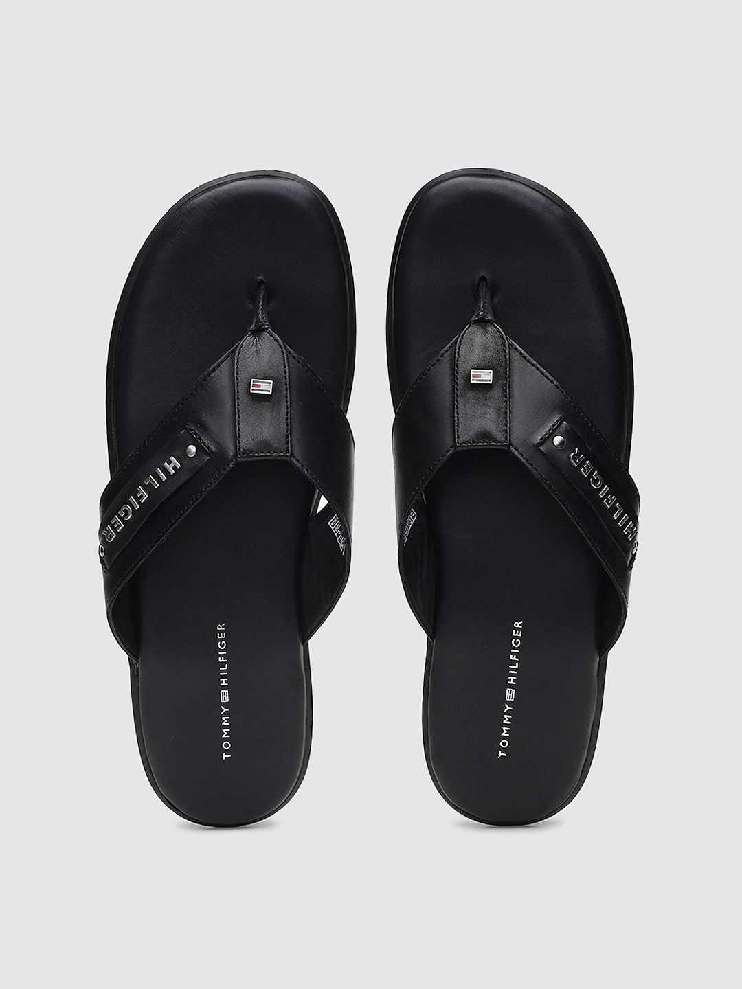 Tommy Hilfiger Men Black Leather Comfort Sandals