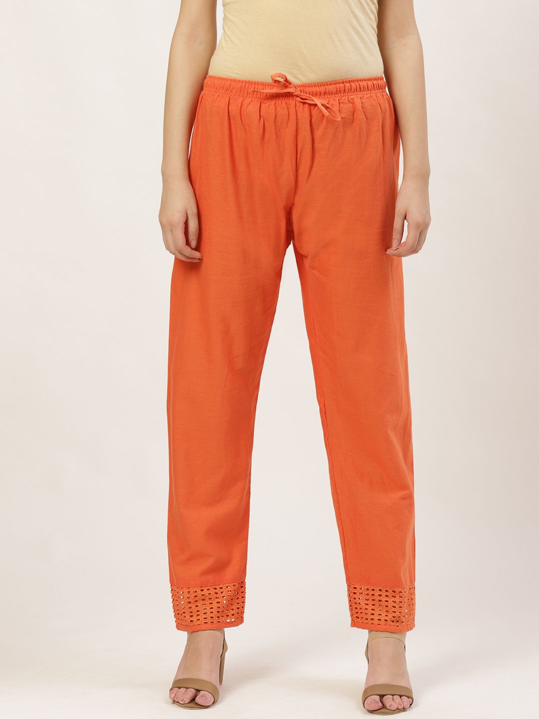 Vastraa Fusion Women Orange Hem Design Straight Palazzos Price in India